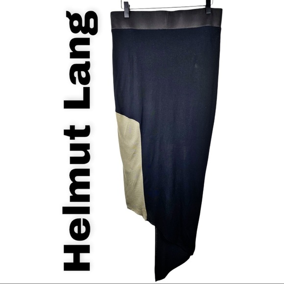 HELMUT LANG Two Tone Asymmetric Jersey Wrap Bodycon Skirt, Size Medium - Picture 2 of 8